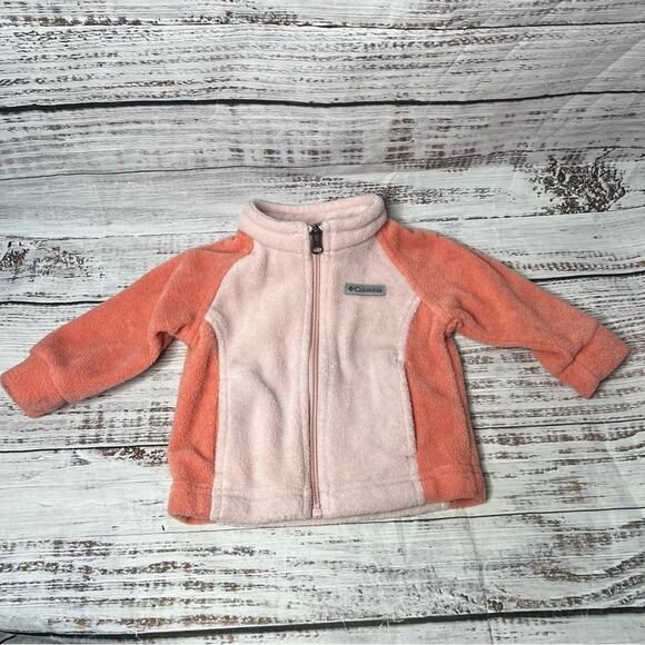 Columbia Fleece Jacket Baby 3-6 Months Pink Colorblock Benton Springs Fleece - Picture 2 of 8